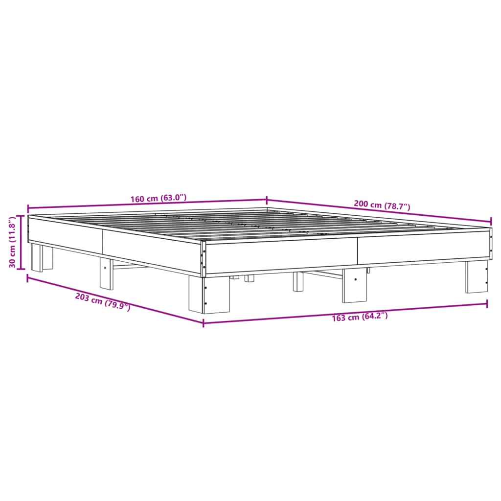 Okvir za krevet boja hrasta 160x200 cm konstruiran drvo i metal