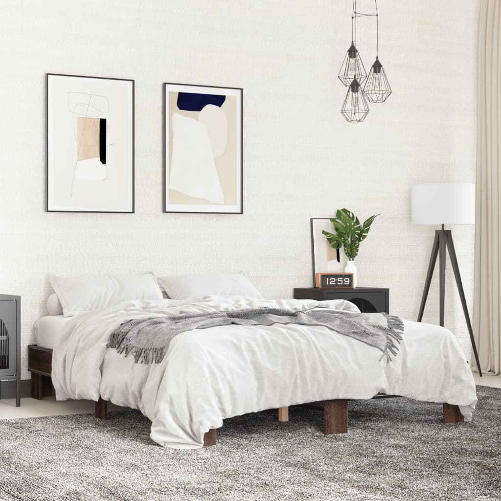 Okvir za krevet smeđi hrast 150x200cm konstruirano drvo i metal