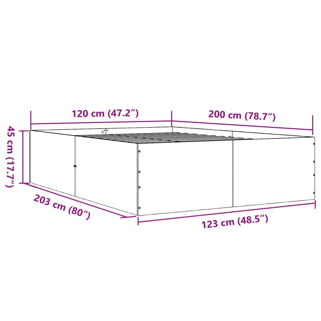 Okvir kreveta smeđa boja hrasta 120x200 cm konstruirano drvo