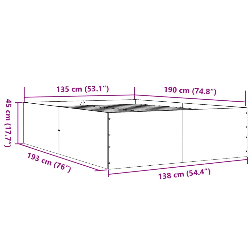 Okvir za krevet boja hrasta 135x190 cm konstruirano drvo