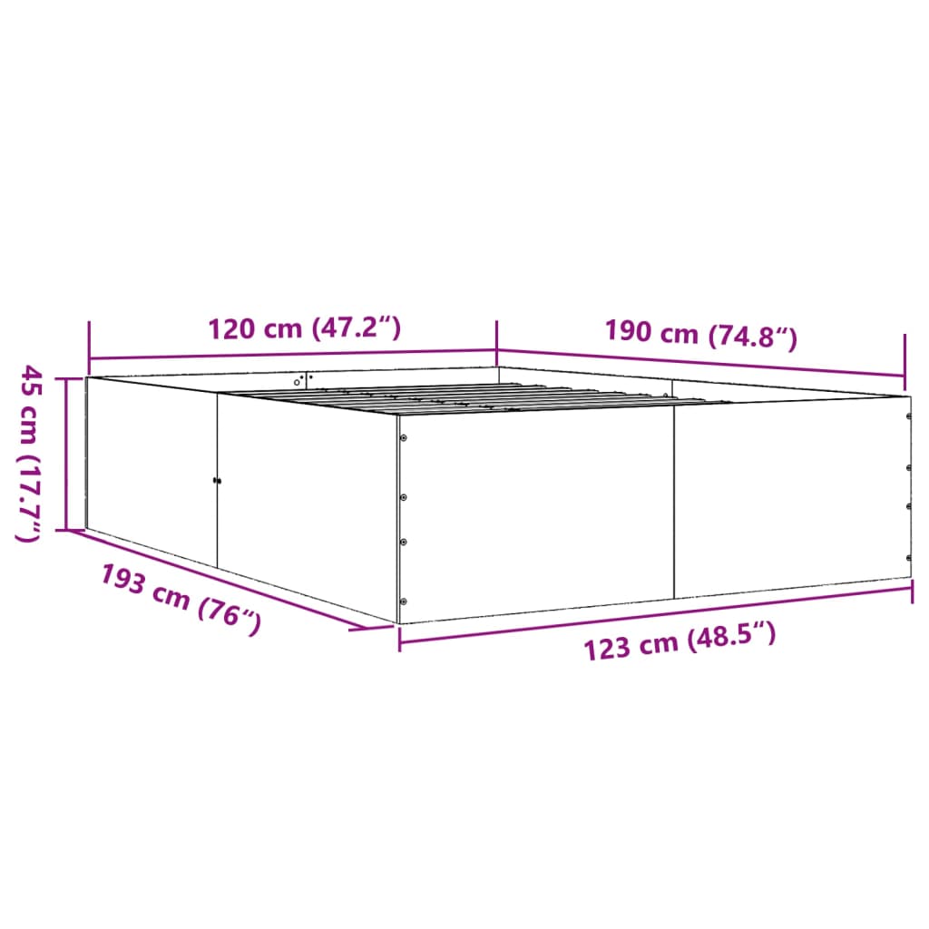 Okvir za krevet boja hrasta 120x190 cm konstruirano drvo