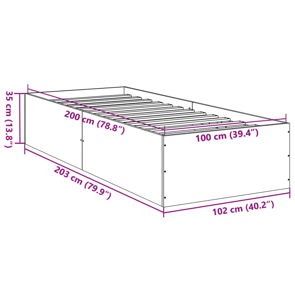 Okvir kreveta boja betona 100x200 cm od konstruiranog drva