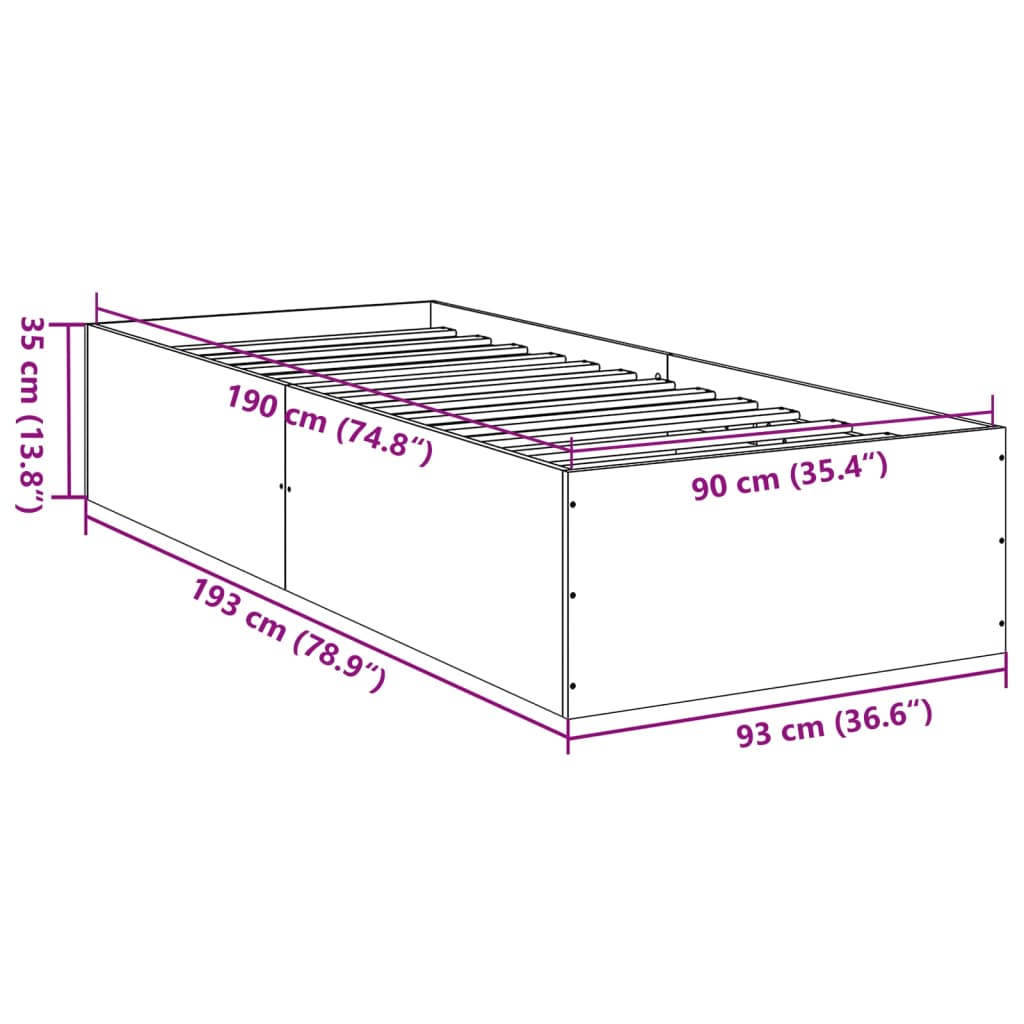 Okvir za krevet smeđi hrast 90x190 cm konstruirano drvo