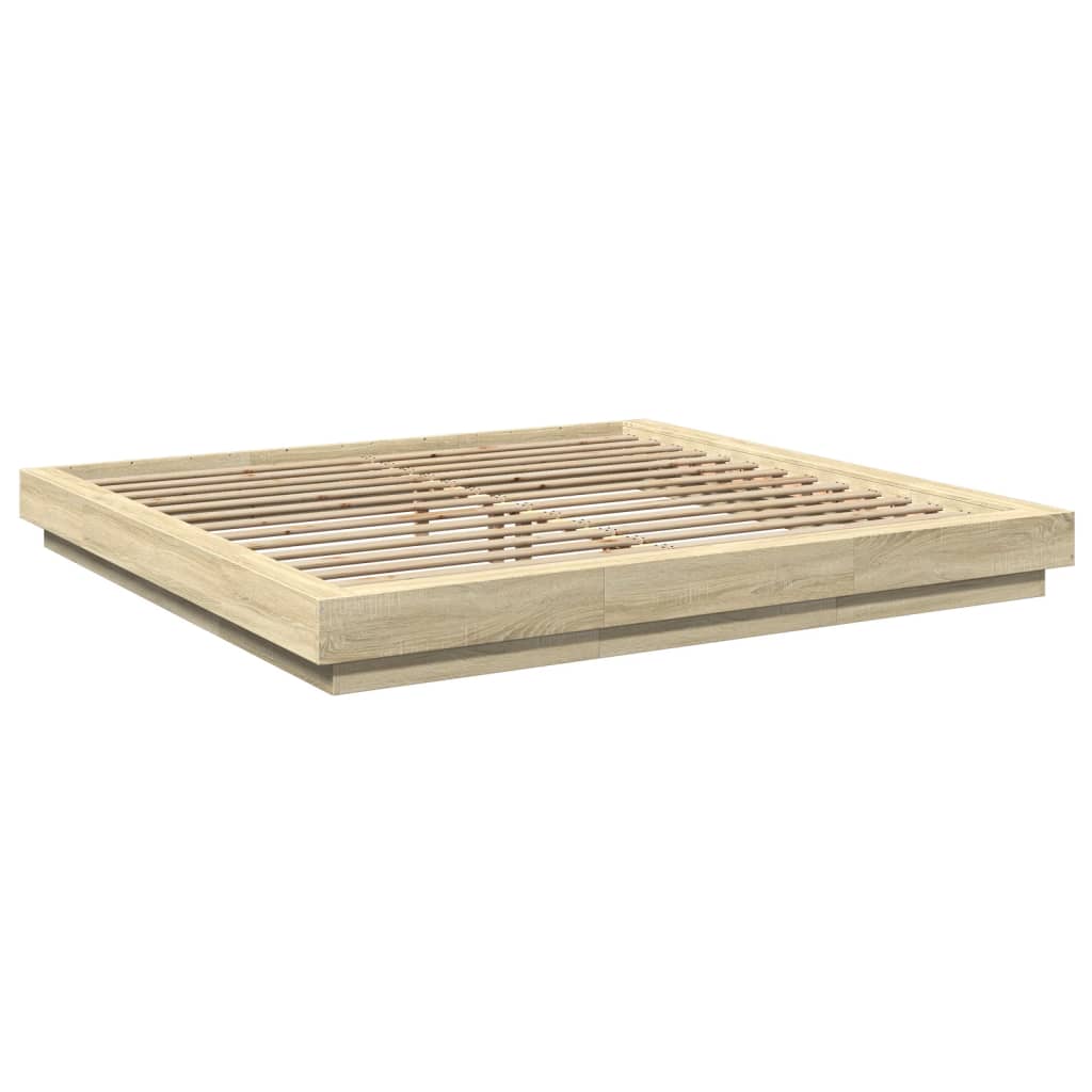 Okvir za krevet s LED svjetlima boja hrasta 200 x 200 cm drveni