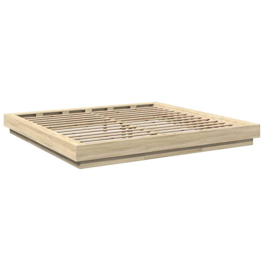 Okvir za krevet s LED svjetlima boja hrasta 200 x 200 cm drveni