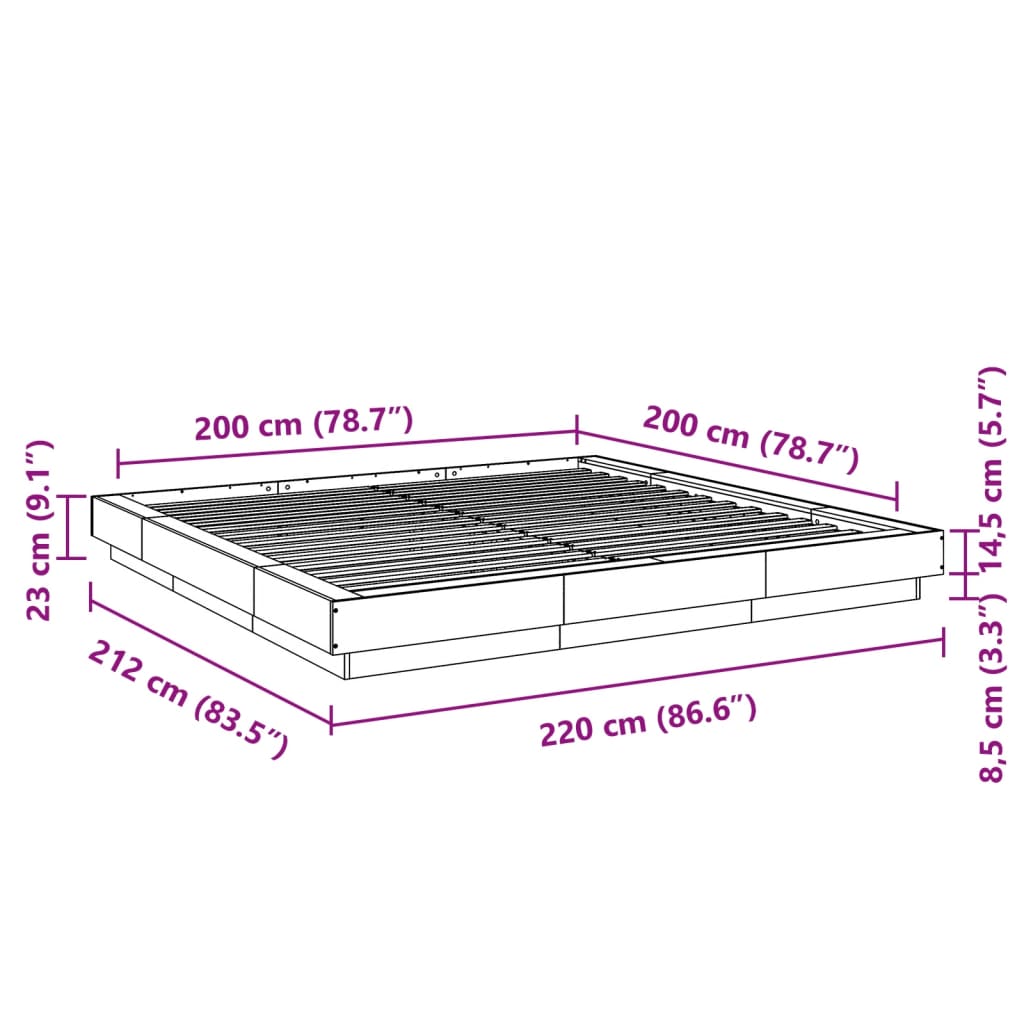 Okvir za krevet s LED svjetlima boja hrasta 200 x 200 cm drveni
