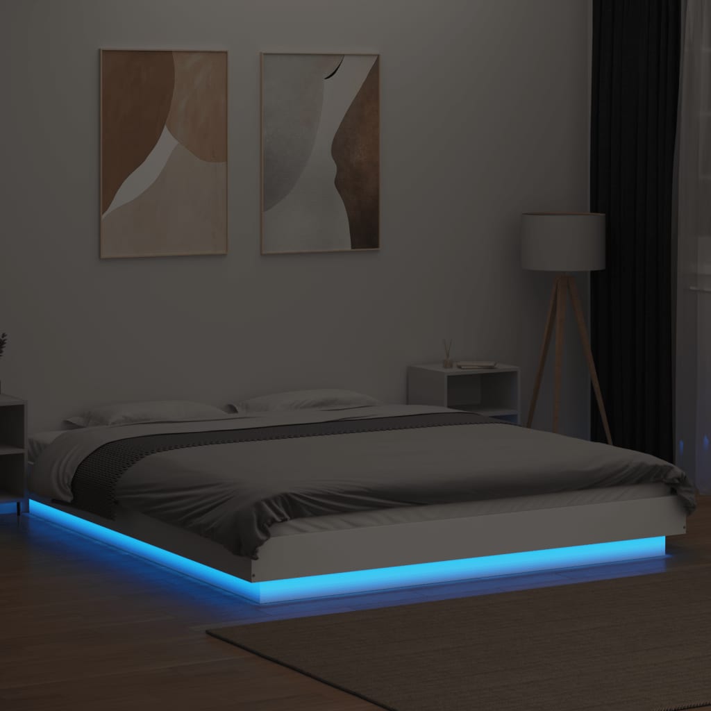 Okvir kreveta s LED svjetlima bijeli 160 x 200 cm drveni