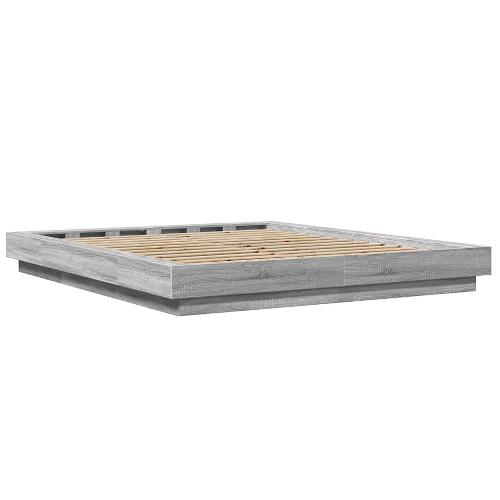 Okvir za krevet s LED svjetlima boja hrasta 160 x 200 cm drveni