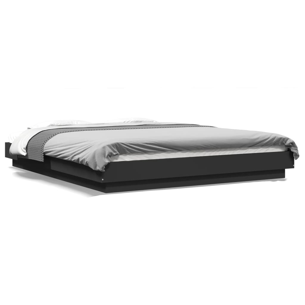 Okvir kreveta s LED svjetlima crni 150 x 200 cm drveni
