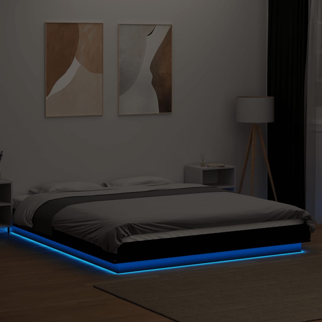 Okvir kreveta s LED svjetlima crni 150 x 200 cm drveni