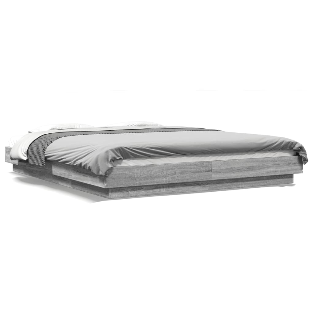 Okvir za krevet s LED svjetlima boja hrasta 150 x 200 cm drveni