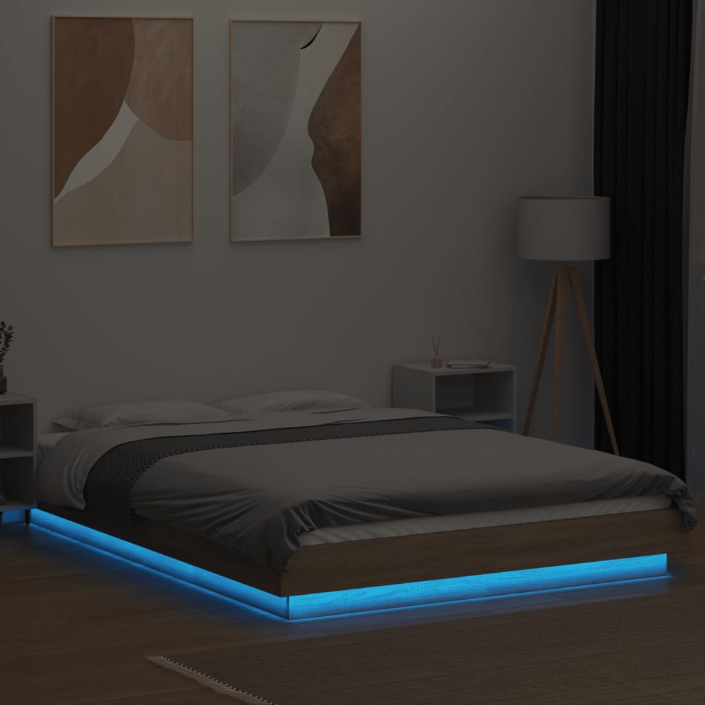 Okvir kreveta s LED svjetlima boja hrasta 140 x 200 cm drveni