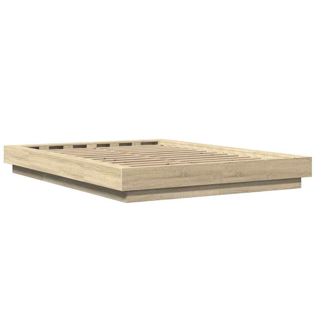 Okvir kreveta s LED svjetlima boja hrasta 140 x 200 cm drveni