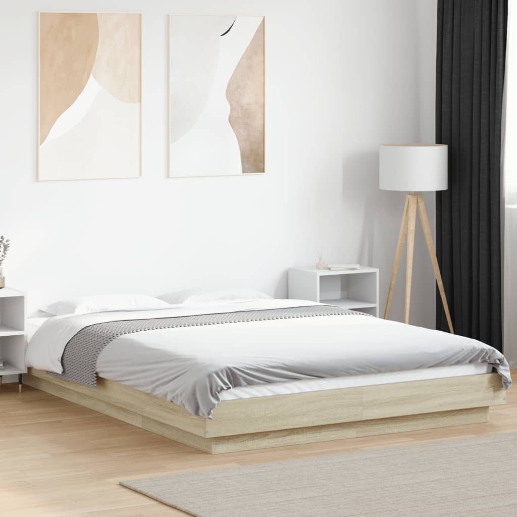 Okvir kreveta s LED svjetlima boja hrasta 140 x 200 cm drveni