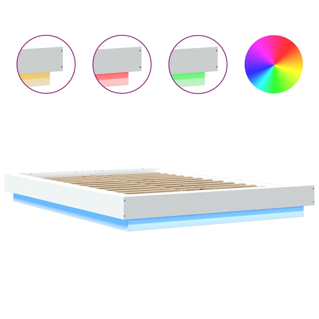 Okvir za krevet s LED svjetlima bijeli 120 x 200 cm drveni