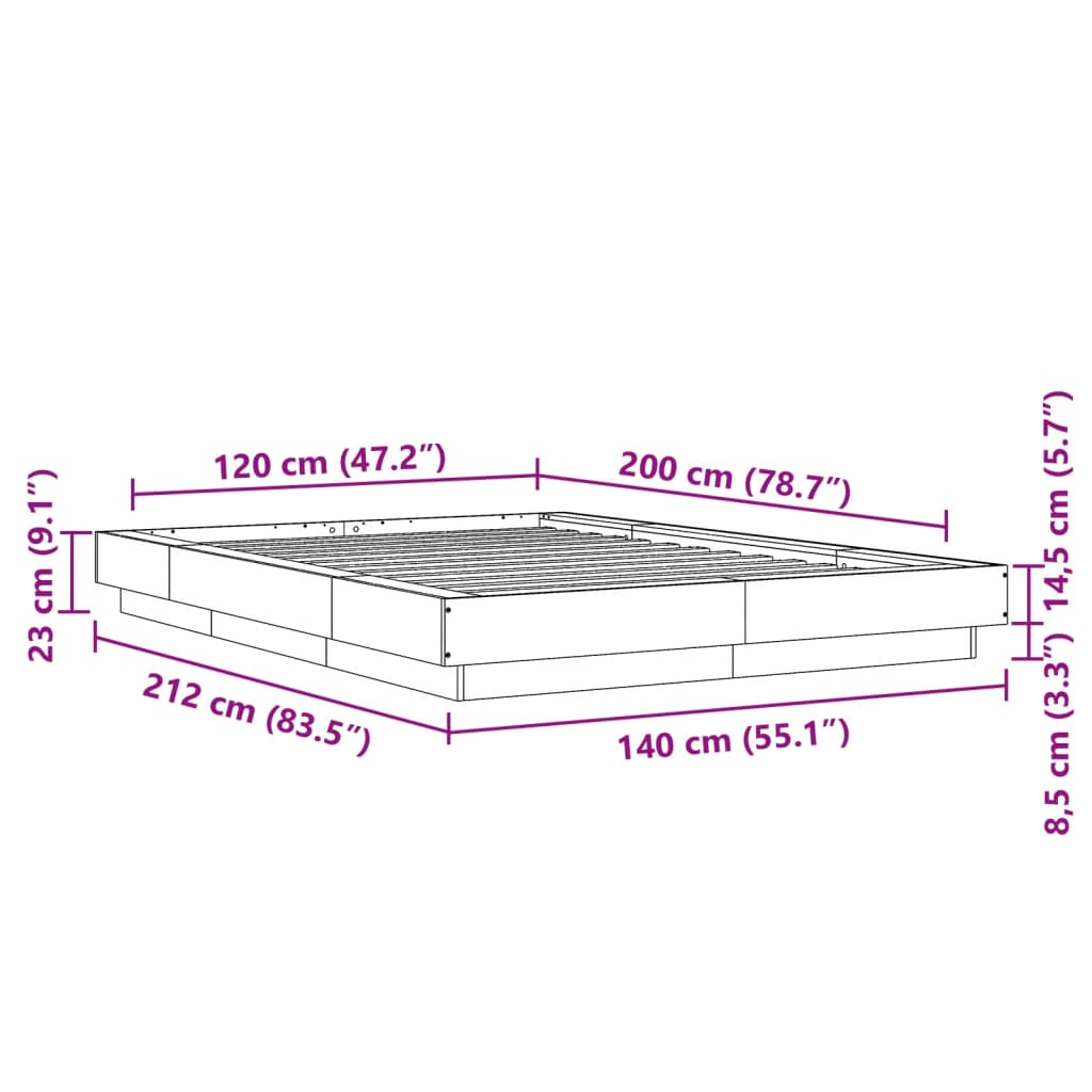 Okvir za krevet s LED svjetlima boja hrasta 120 x 200 cm drveni