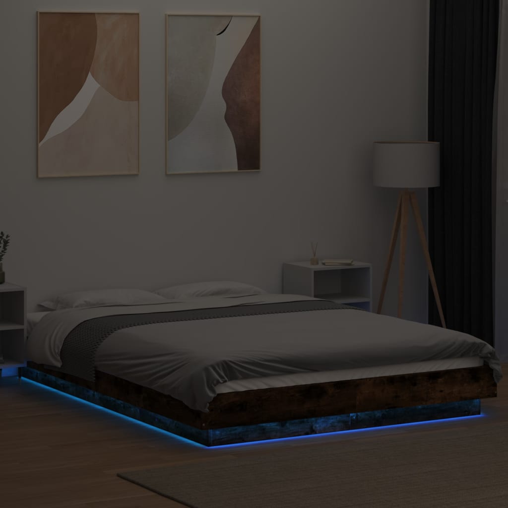 Okvir za krevet s LED svjetlima boja hrasta 120 x 200 cm drveni