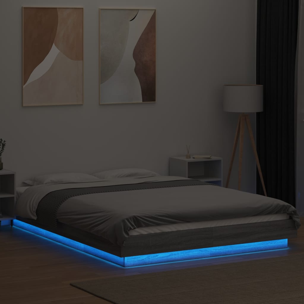 Okvir za krevet s LED svjetlima boja hrasta 120 x 200 cm drveni