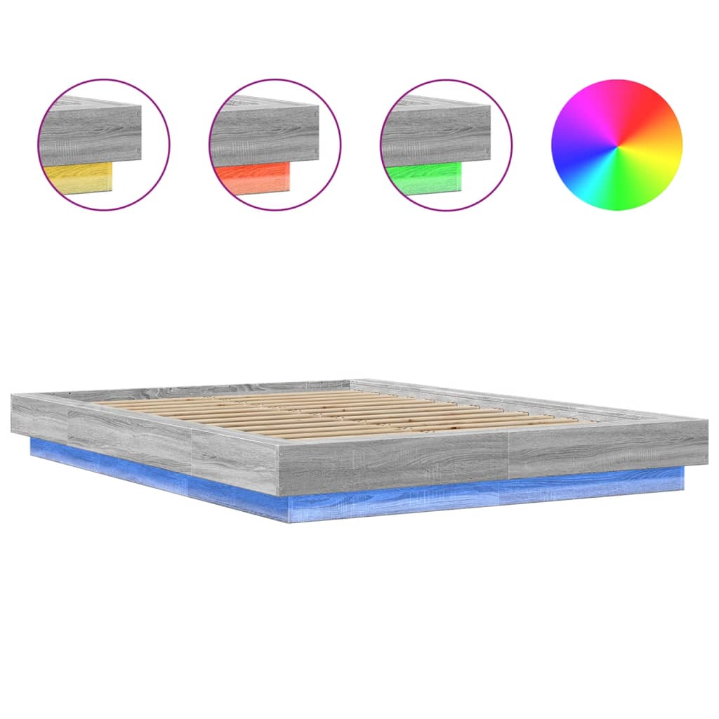 Okvir za krevet s LED svjetlima boja hrasta 120 x 200 cm drveni