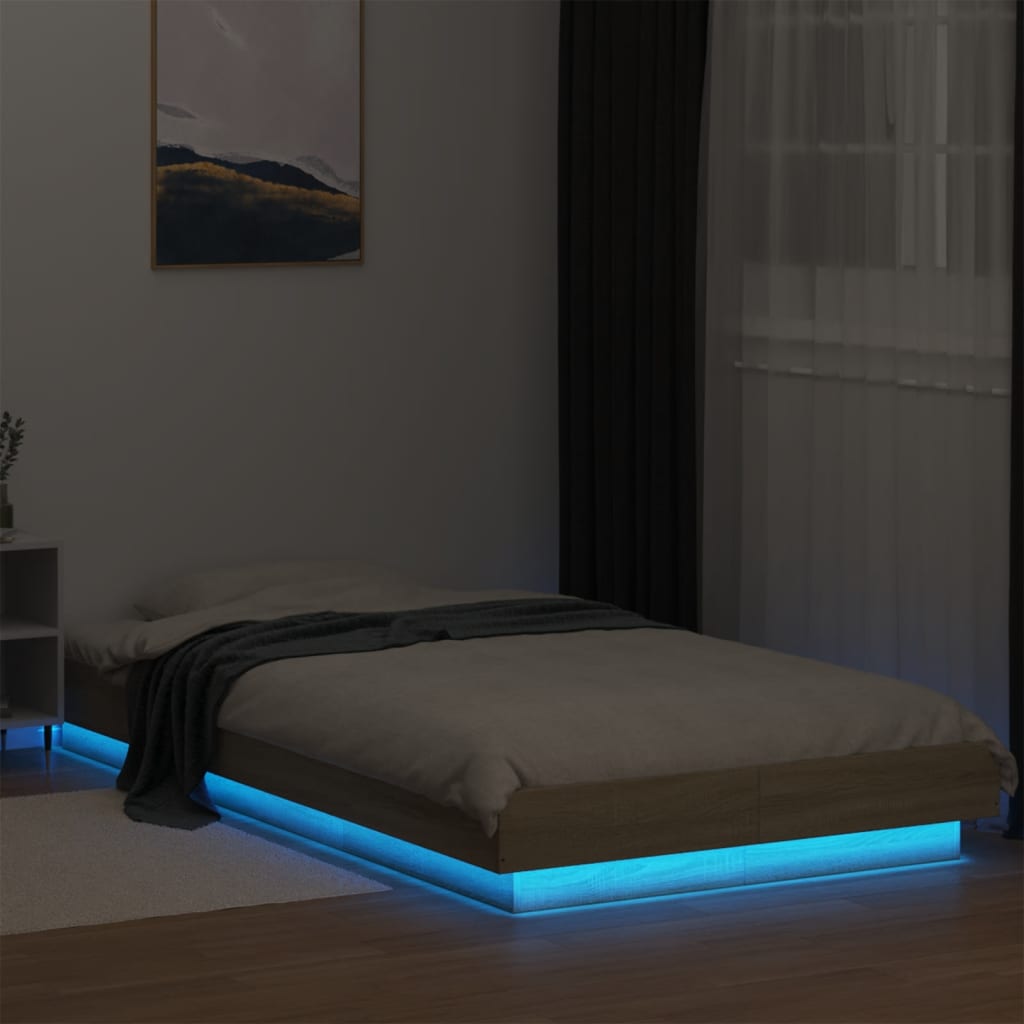 Okvir za krevet s LED svjetlima boja hrasta 100 x 200 cm drveni