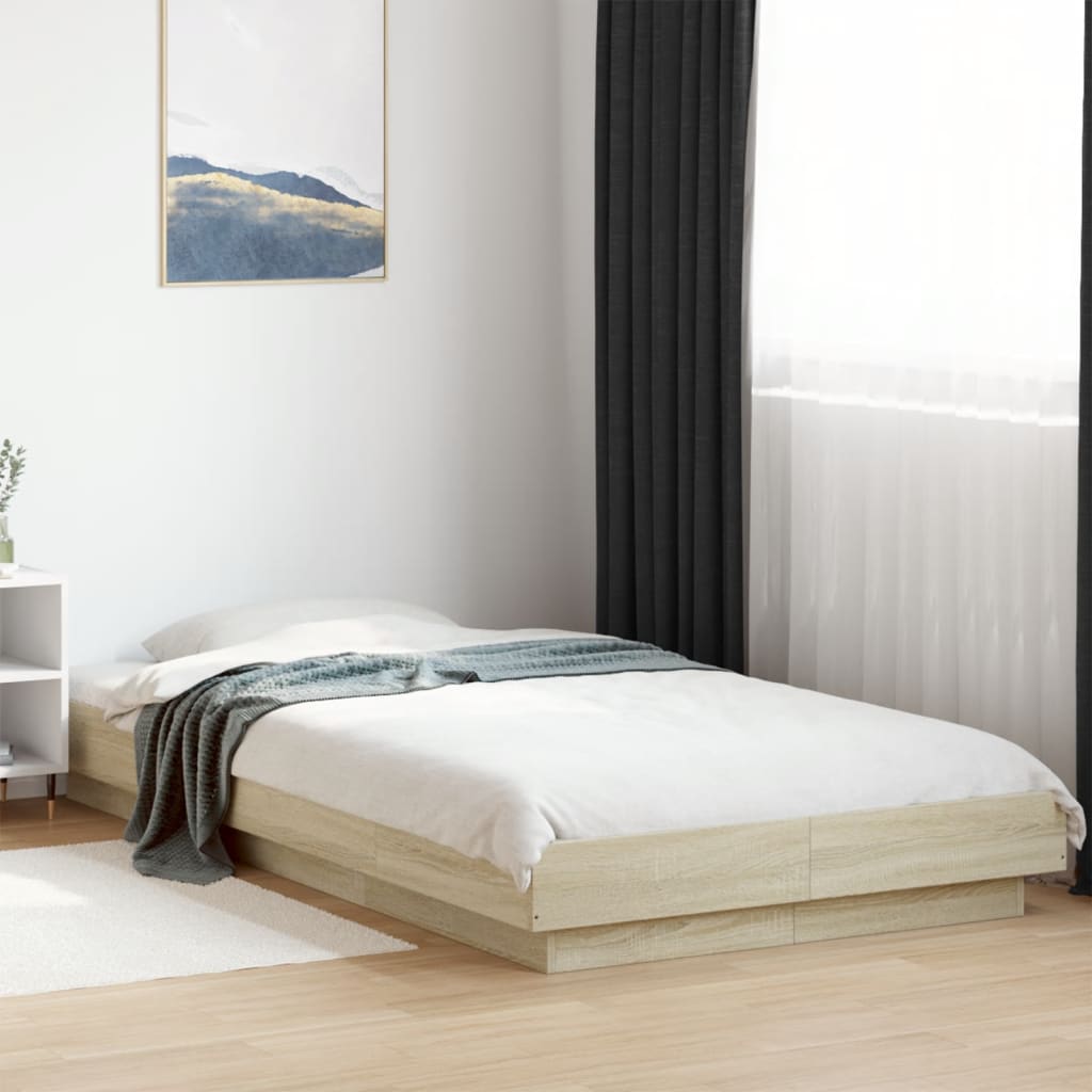 Okvir za krevet s LED svjetlima boja hrasta 100 x 200 cm drveni