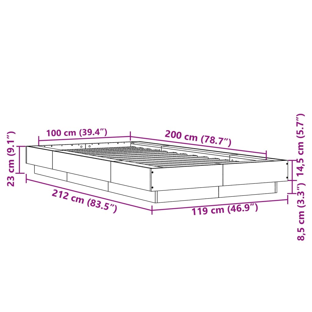 Okvir za krevet s LED svjetlima boja hrasta 100 x 200 cm drveni