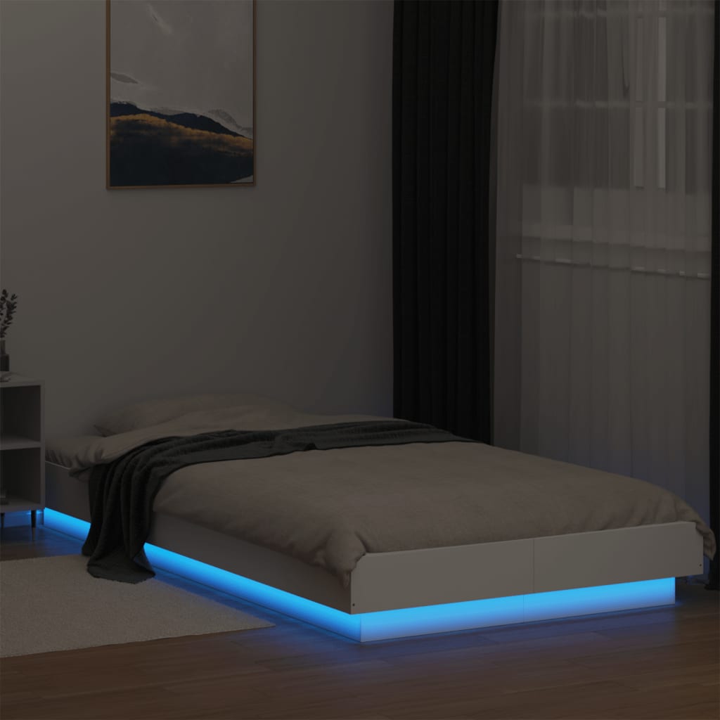 Okvir za krevet s LED svjetlima bijeli 90 x 200 cm drveni