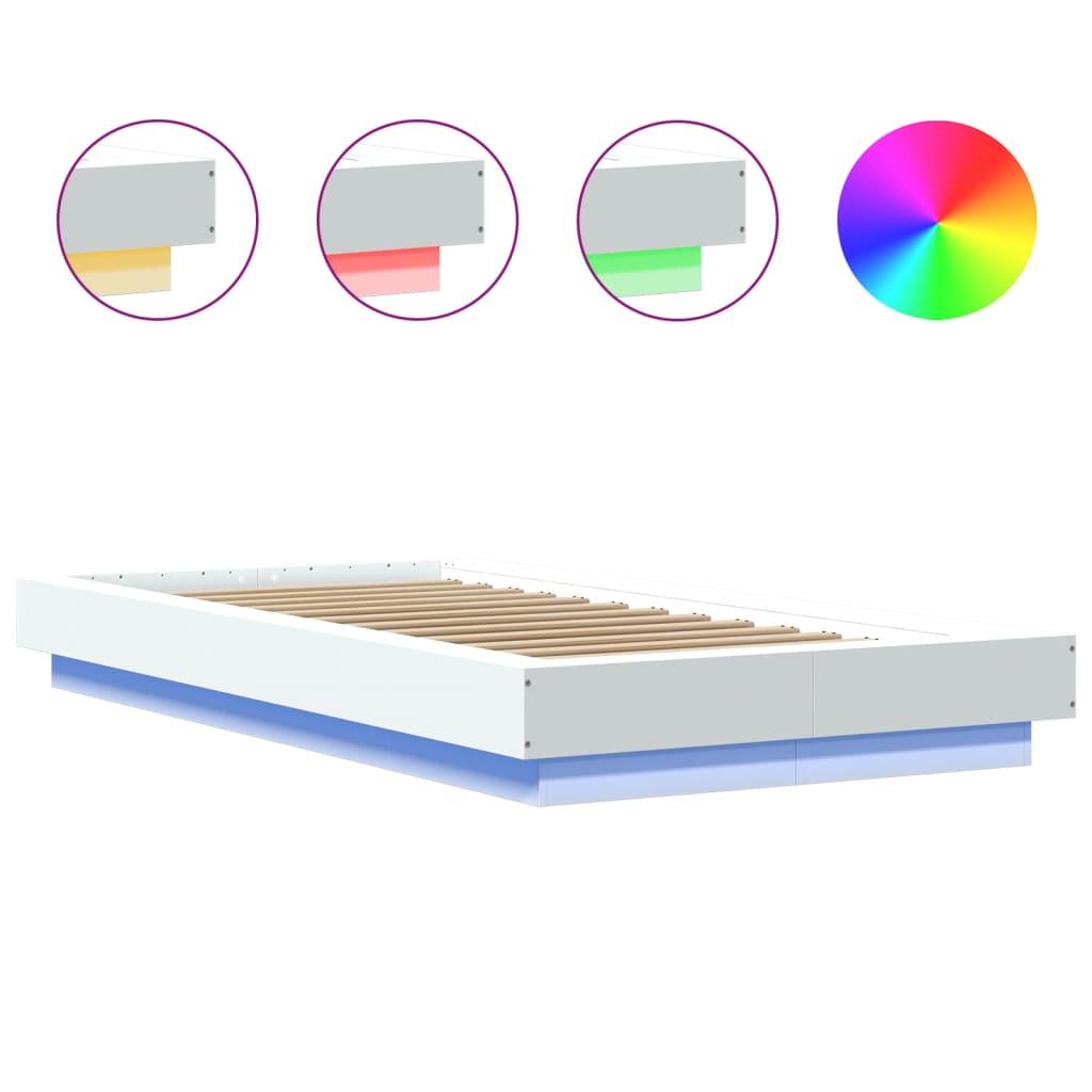 Okvir za krevet s LED svjetlima bijeli 90 x 200 cm drveni