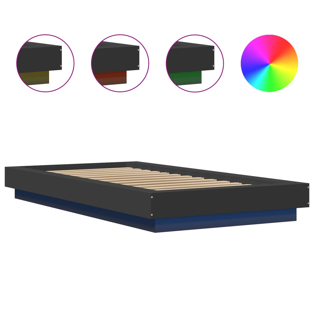 Okvir za krevet s LED svjetlima crni 90 x 200 cm drveni