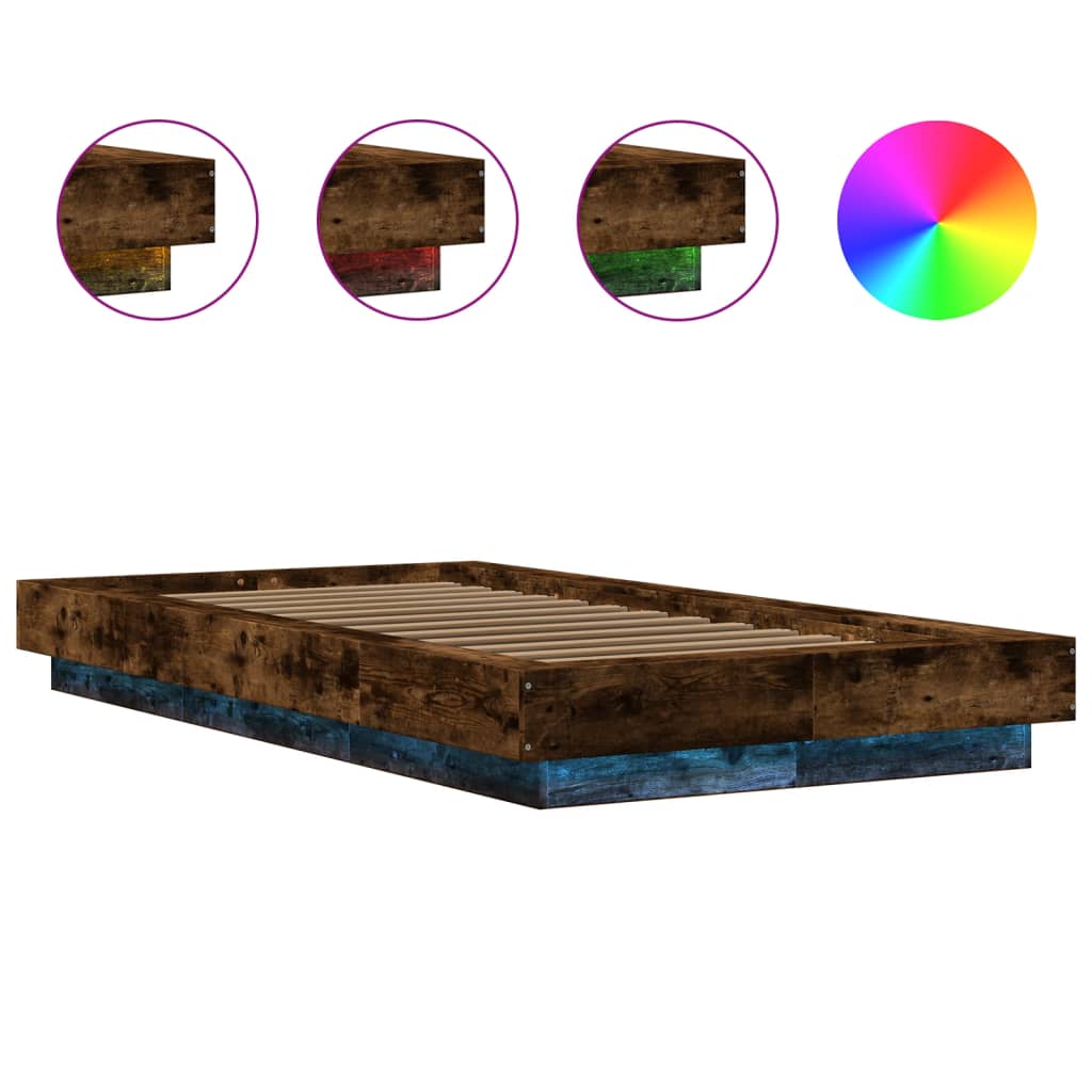 Okvir za krevet s LED svjetlima boja hrasta 90 x 200 cm drveni
