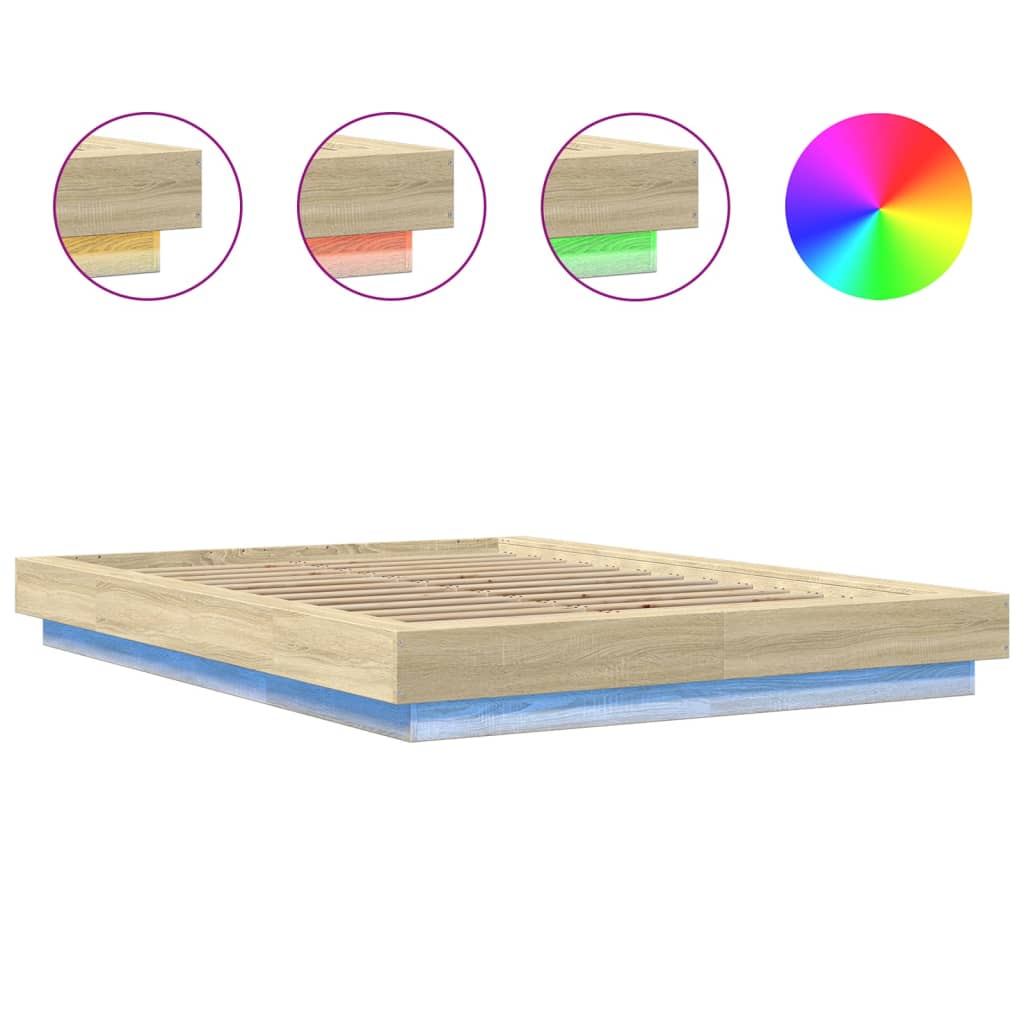 Okvir za krevet s LED svjetlima boja hrasta 140 x 190 cm drveni