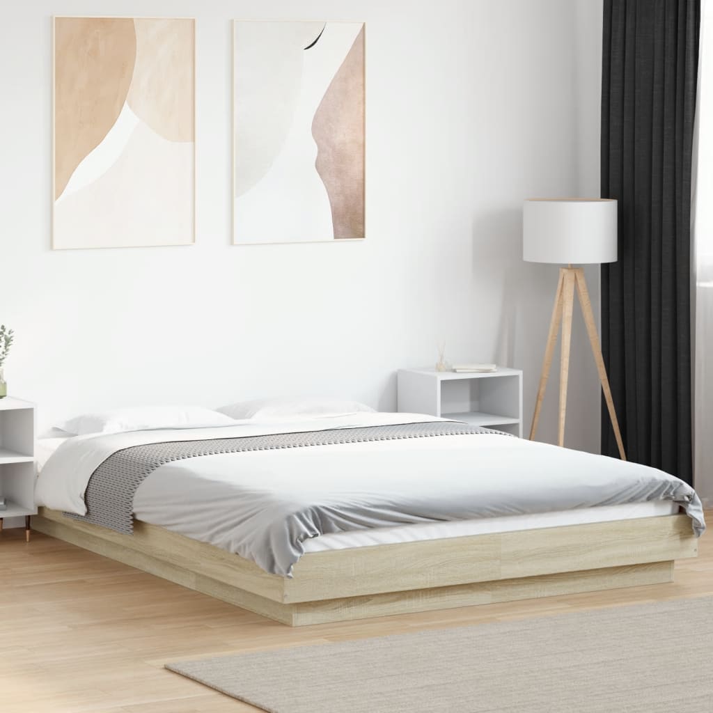 Okvir za krevet s LED svjetlima boja hrasta 140 x 190 cm drveni