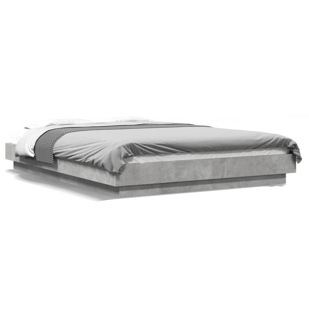 Okvir kreveta s LED svjetlima boja betona 140 x 190 cm drveni