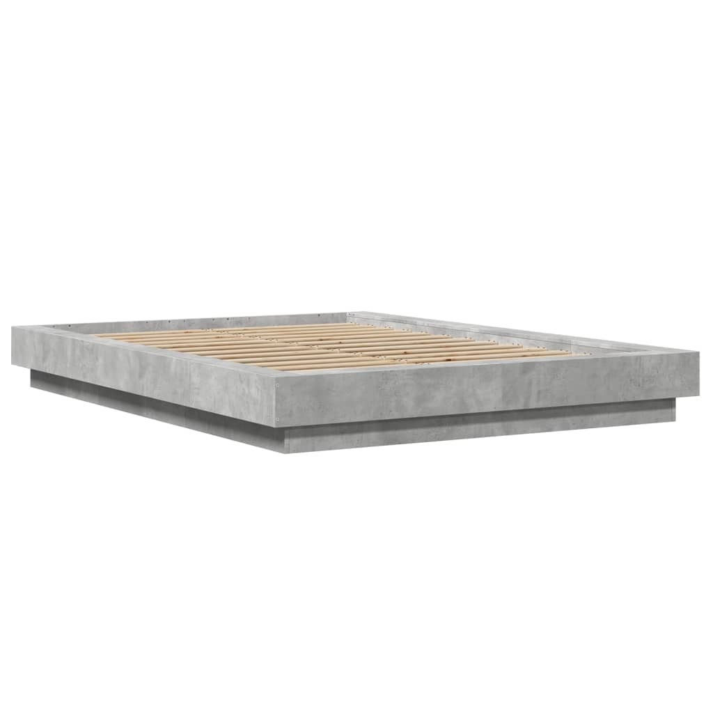 Okvir kreveta s LED svjetlima boja betona 140 x 190 cm drveni
