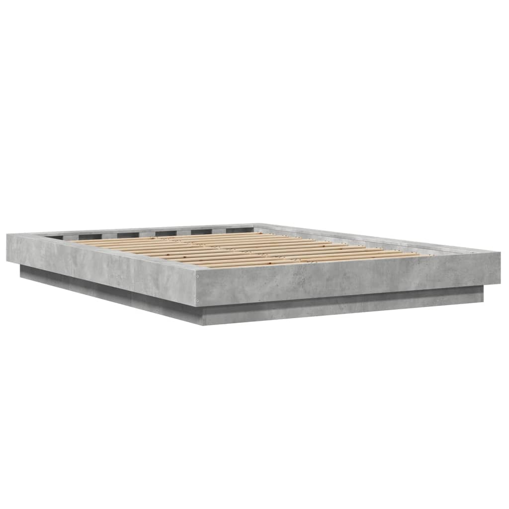 Okvir kreveta s LED svjetlima boja betona 140 x 190 cm drveni