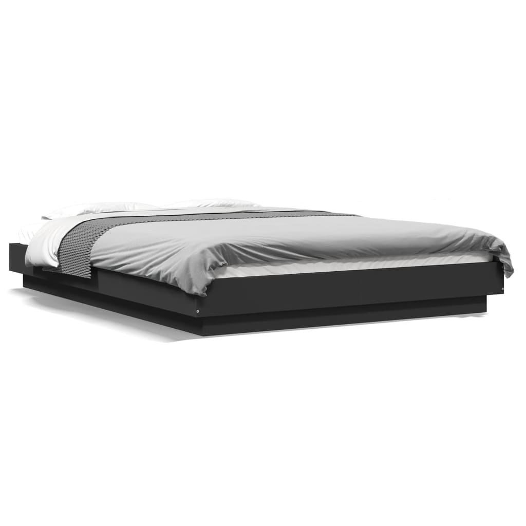 Okvir za krevet s LED svjetlima crni 120 x 190 cm drveni