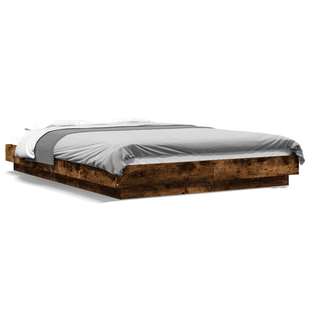 Okvir za krevet s LED svjetlima boja hrasta 120 x 190 cm drveni
