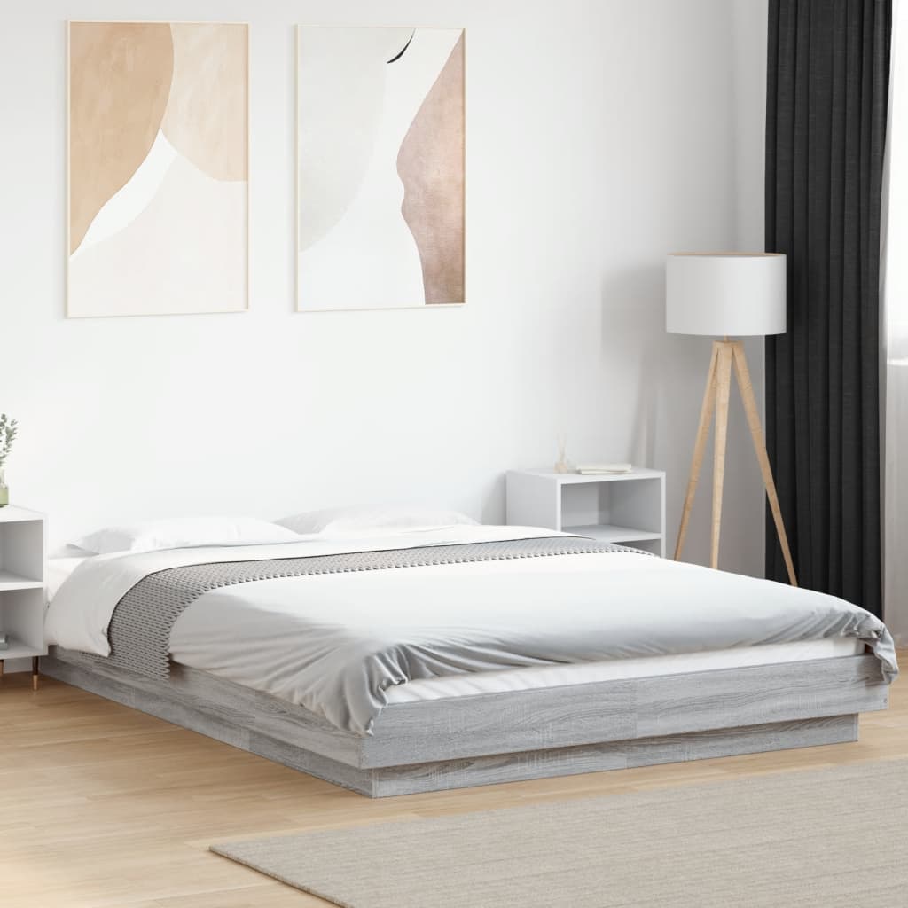 Okvir za krevet s LED svjetlima boja hrasta 120 x 190 cm drveni