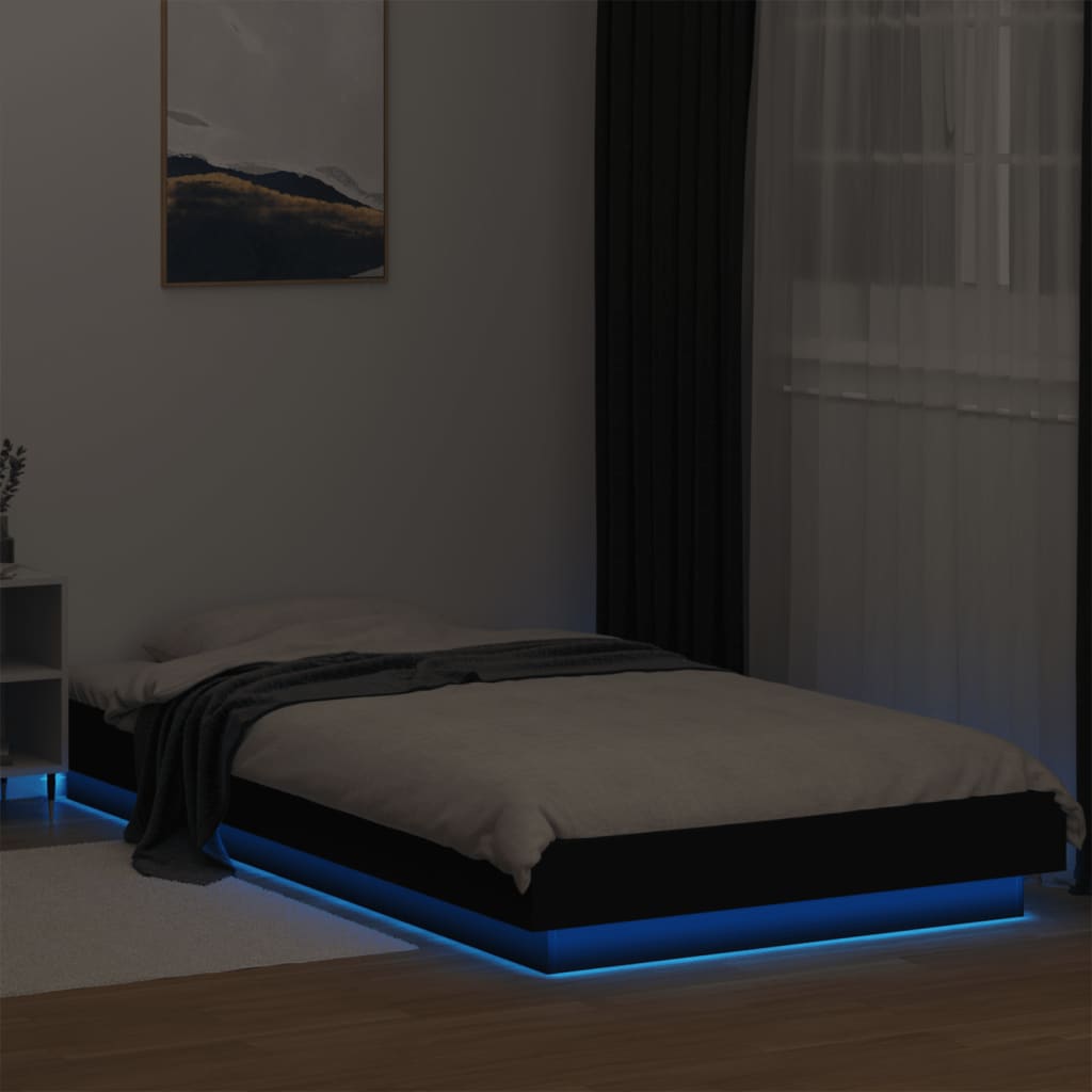 Okvir za krevet s LED svjetlima crni 90 x 190 cm drveni