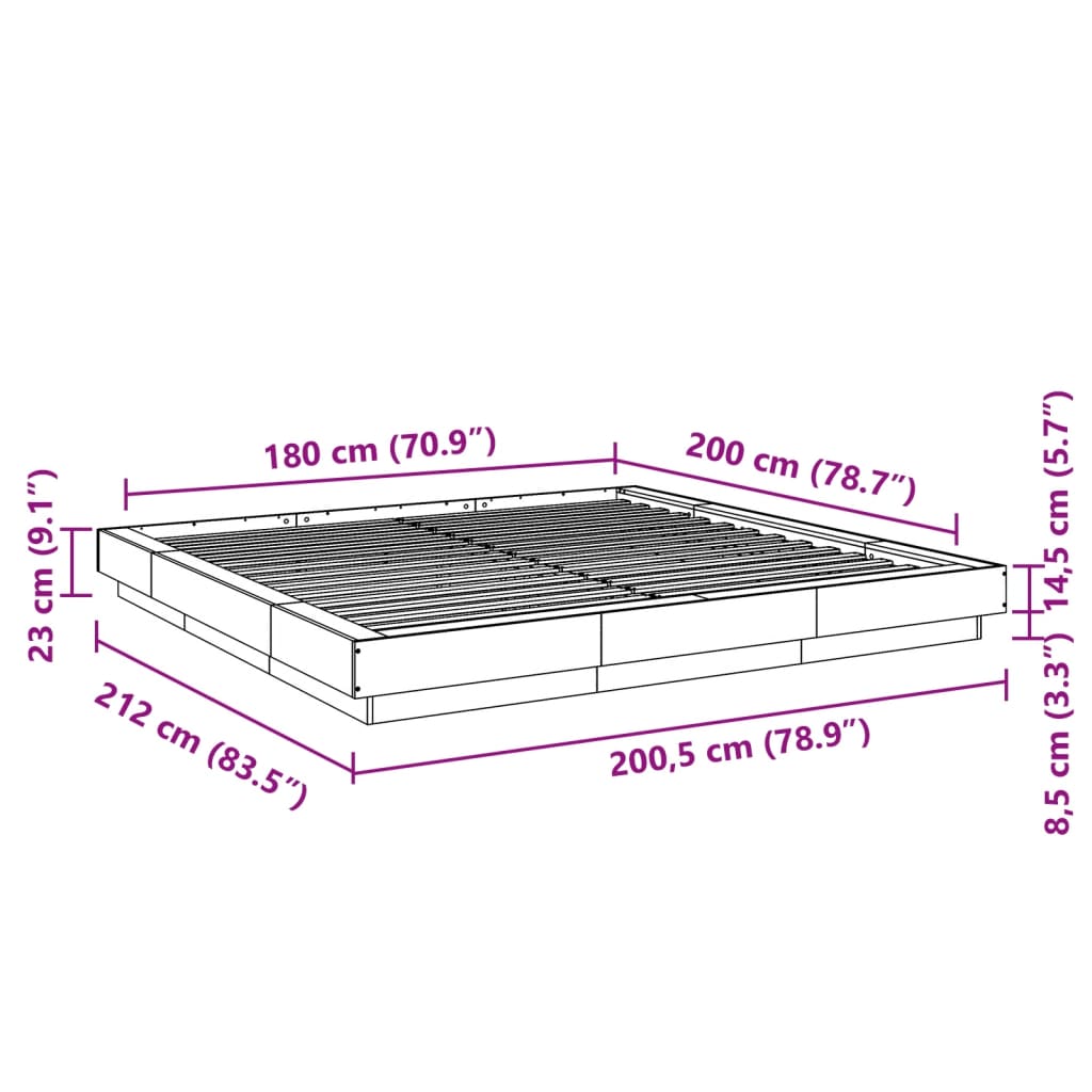 Okvir za krevet bijeli 180 x 200 cm konstruirano drvo