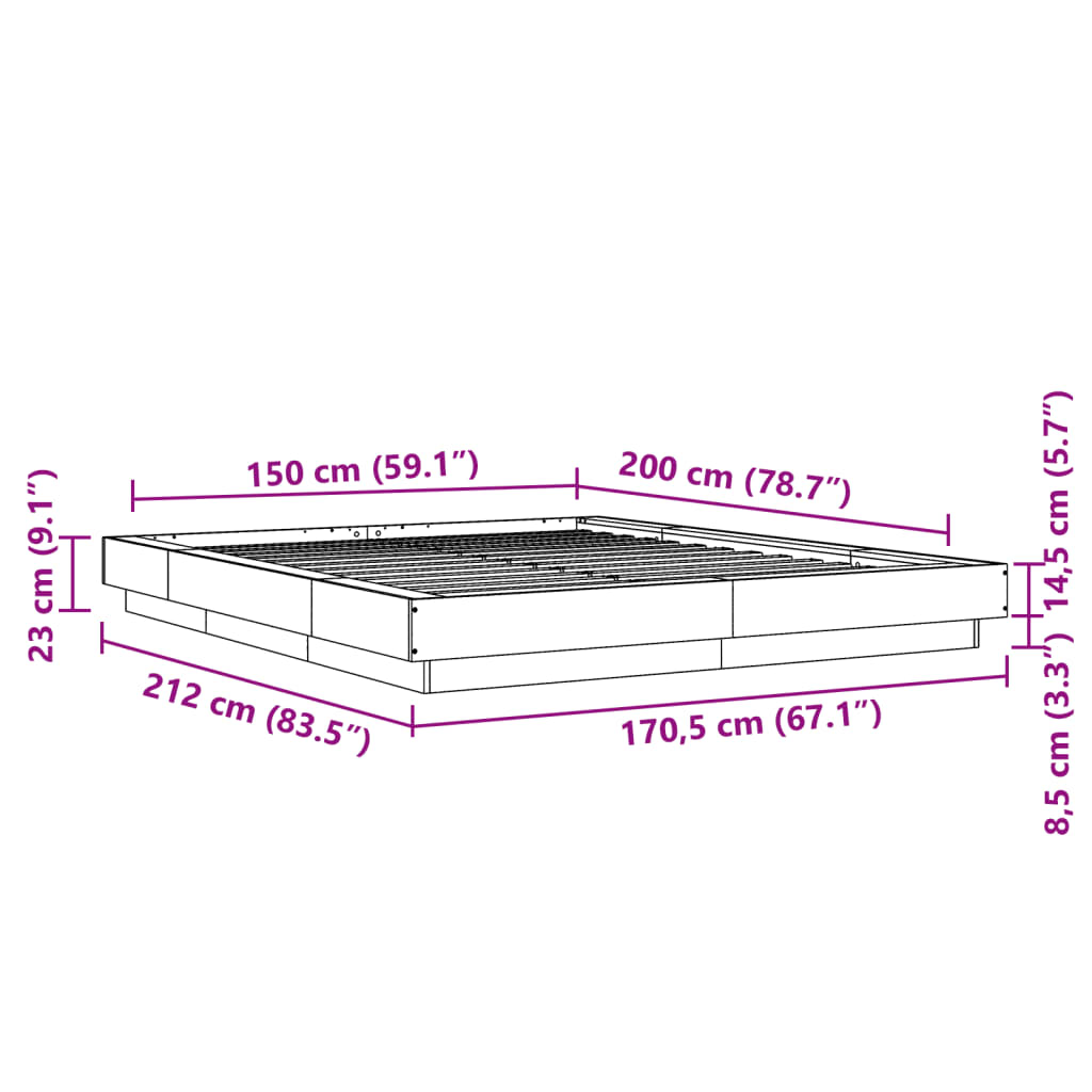 Okvir za krevet boja hrasta 150x200 cm konstruirano drvo