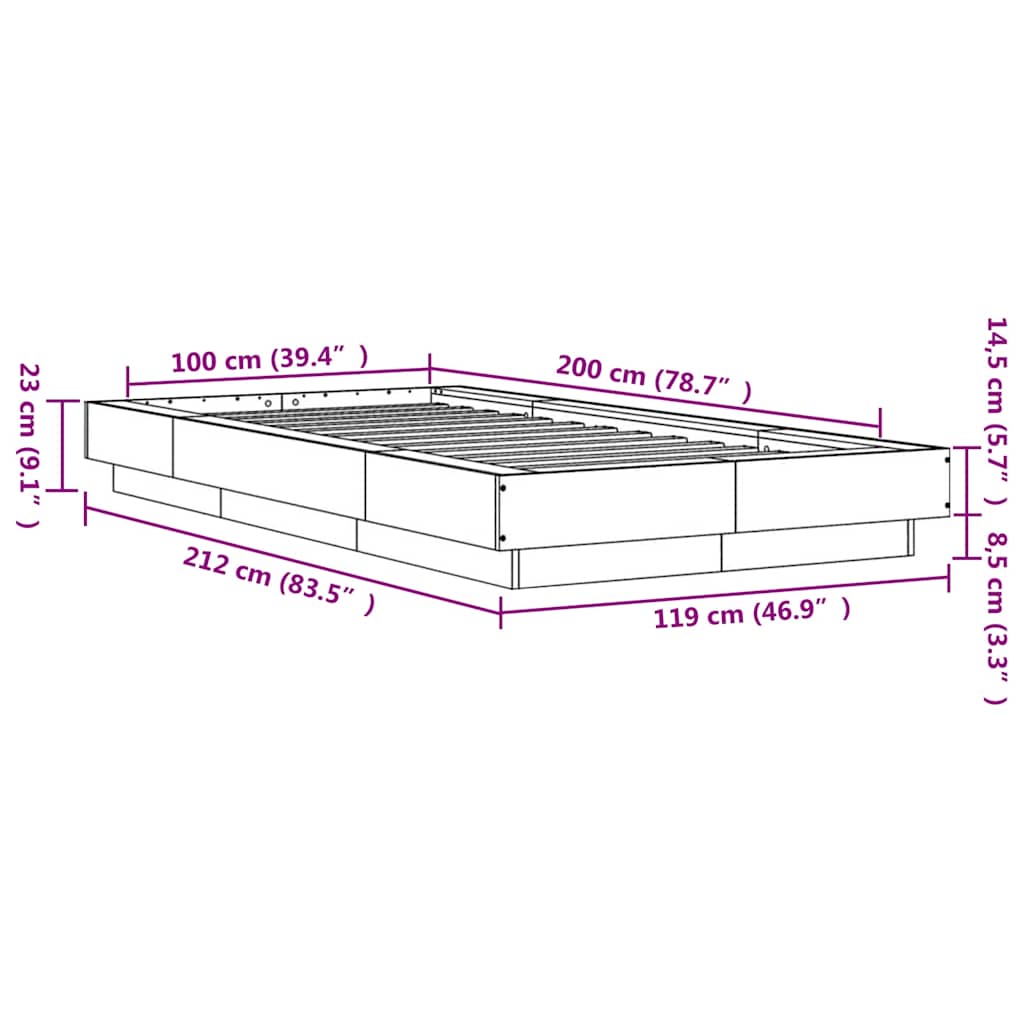 Okvir kreveta boja betona 100x200 cm od konstruiranog drva