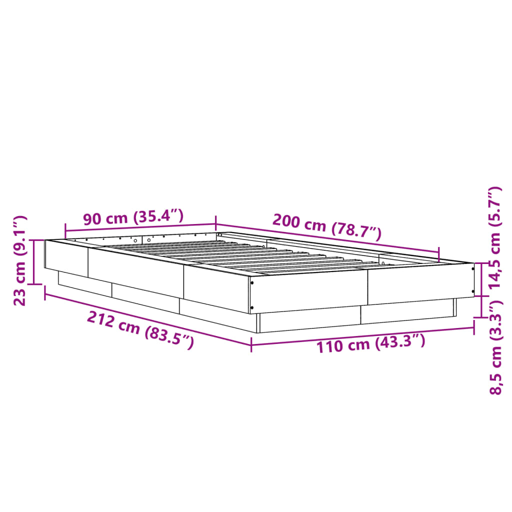 Okvir za krevet boja hrasta 90x200 cm konstruirano drvo