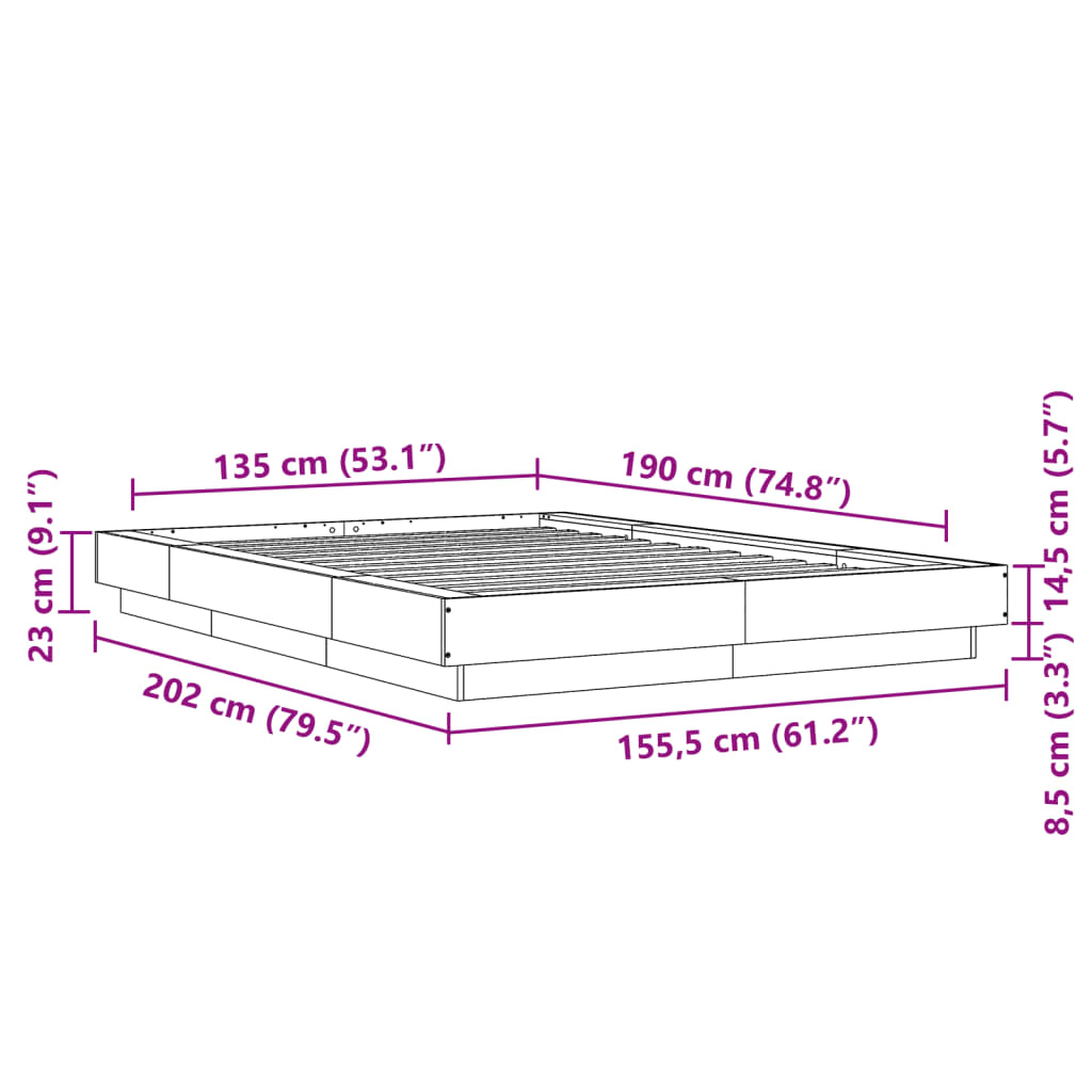 Okvir za krevet bijeli 135x190 cm konstruirano drvo
