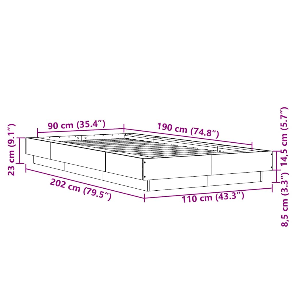 Okvir za krevet crni 90 x 190 cm od konstruiranog drva