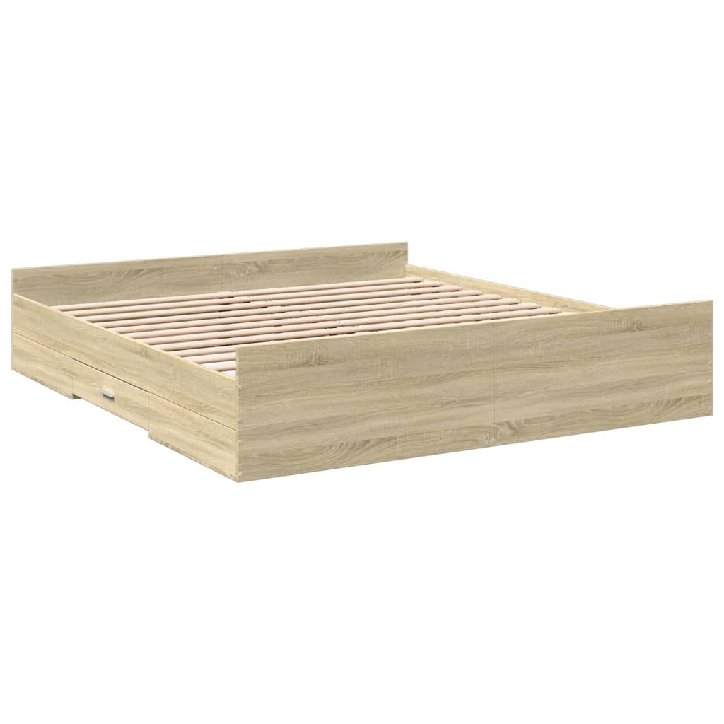 Okvir za krevet s ladicama boja hrasta 200x200 cm drveni