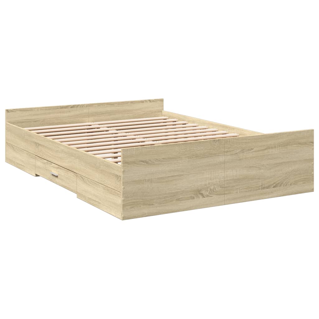 Okvir za krevet s ladicama boja hrasta 140x190 cm drveni