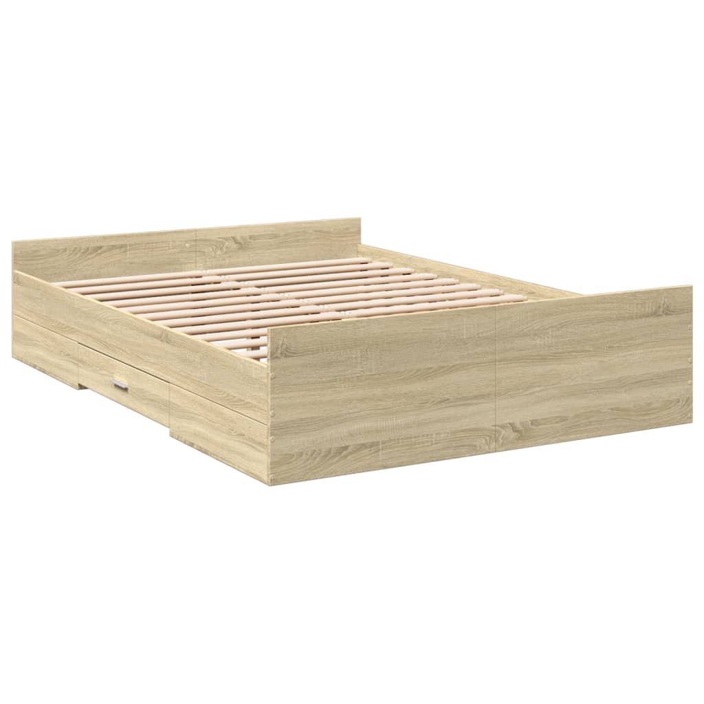 Okvir za krevet s ladicama boja hrasta 140x190 cm drveni