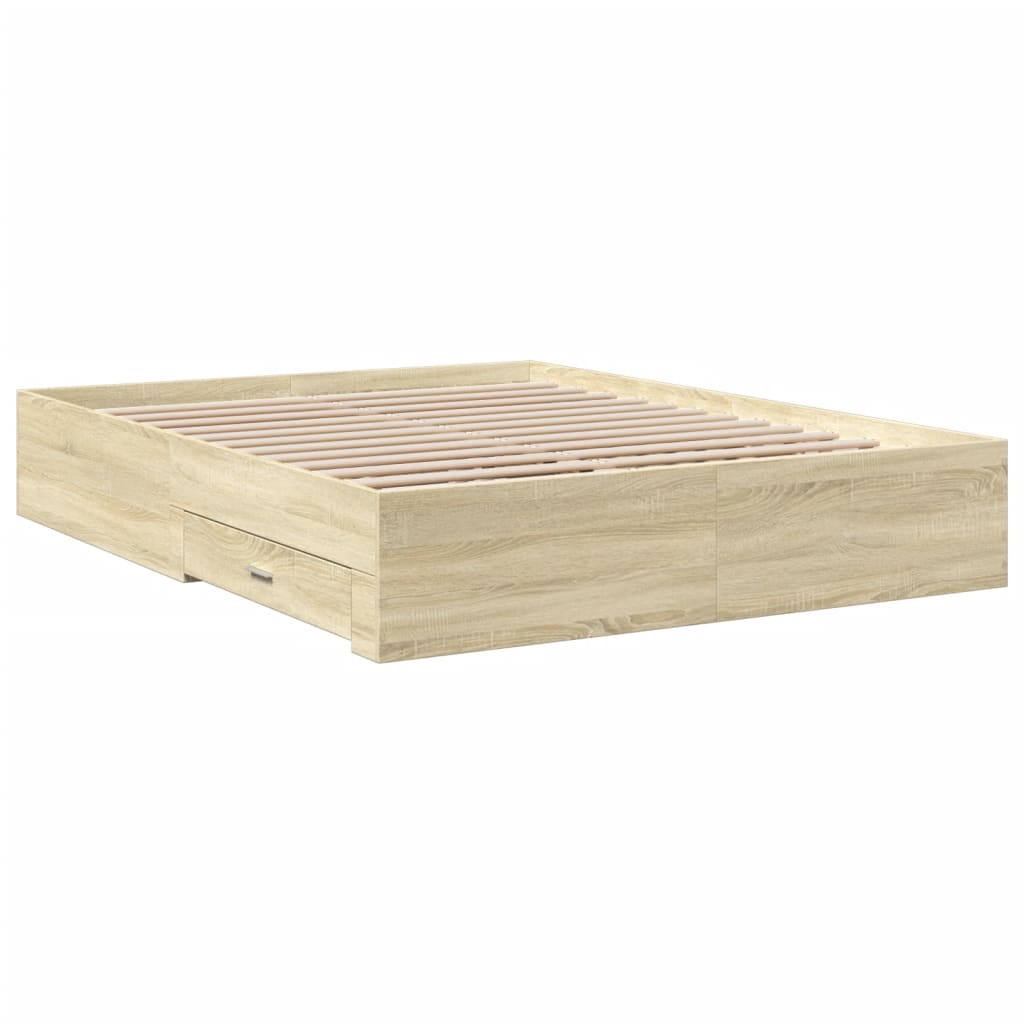 Okvir za krevet s ladicama boja hrasta 160x200 cm drveni