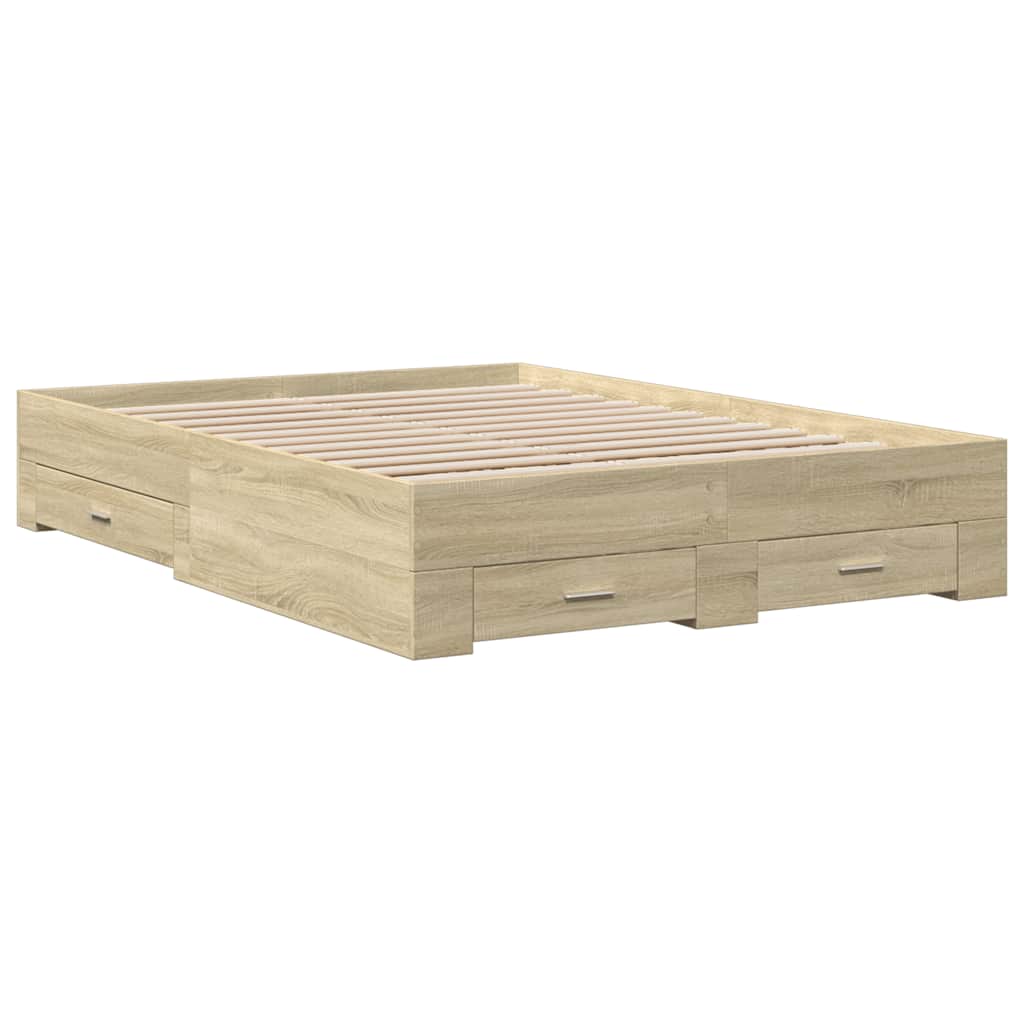 Okvir za krevet s ladicama boja hrasta 135x190 cm drveni